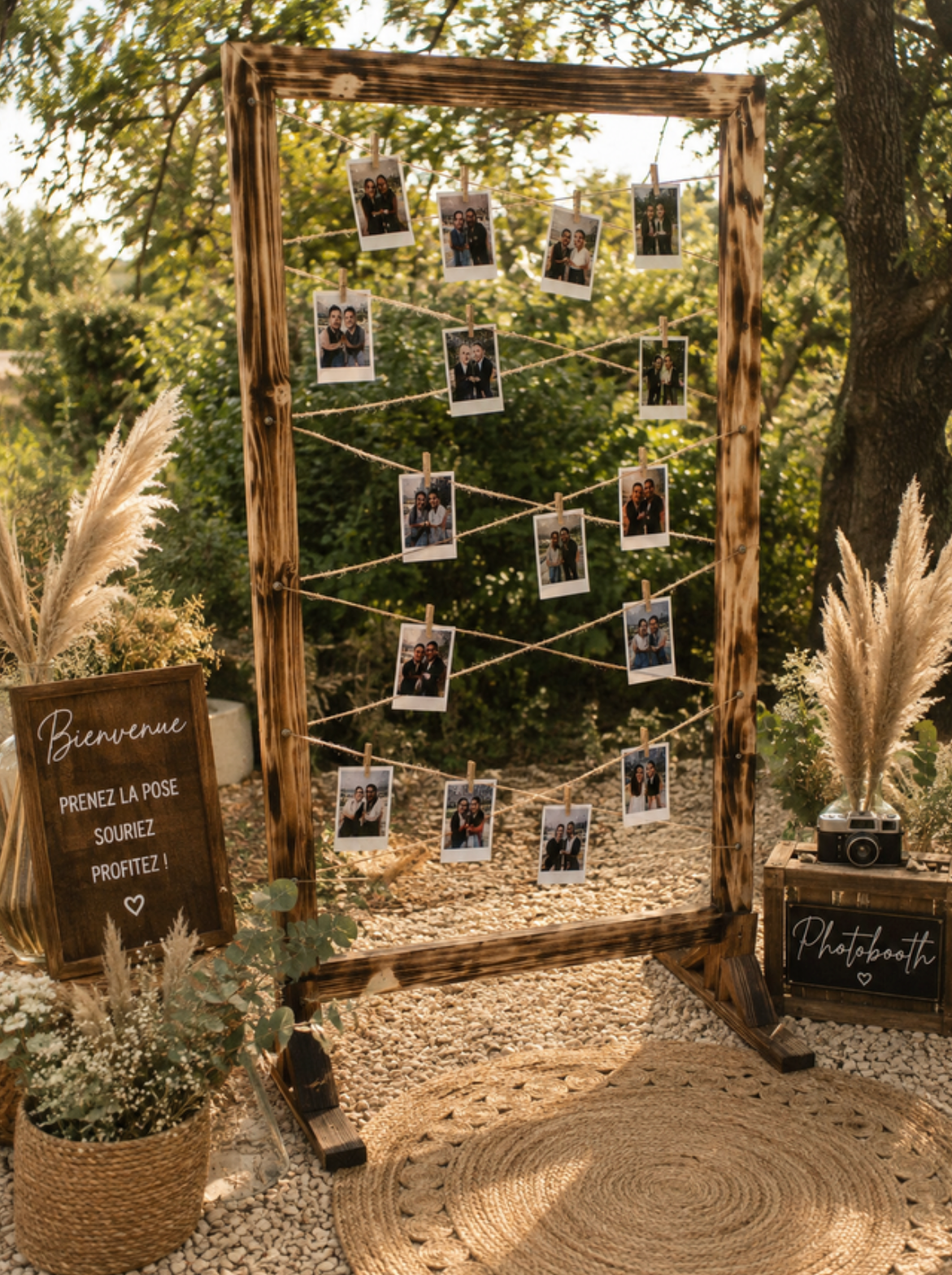 Grand support en bois sur pieds — mur photo / photobooth — Location