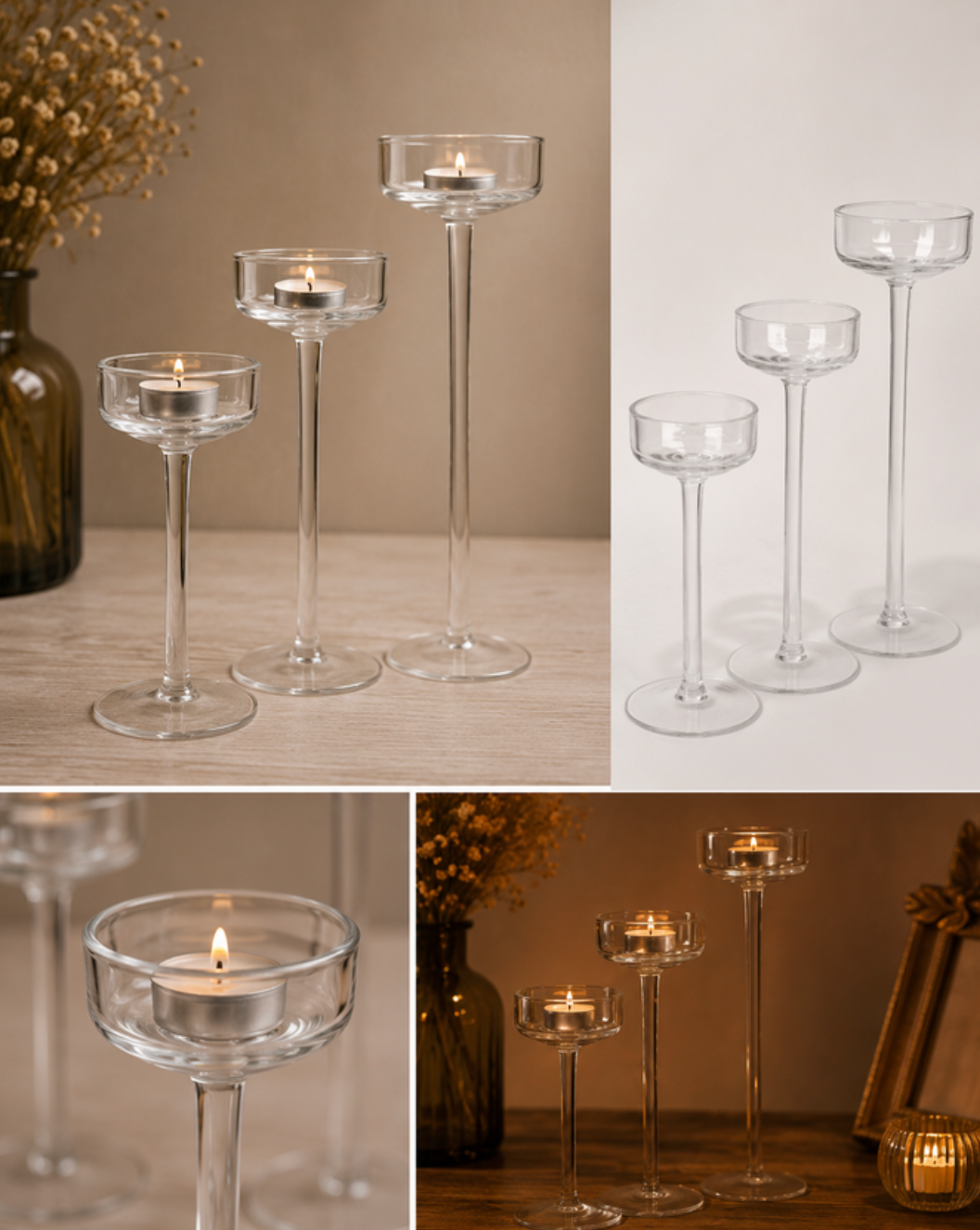 Bougeoirs en verre transparent — Lot de 3 — Location