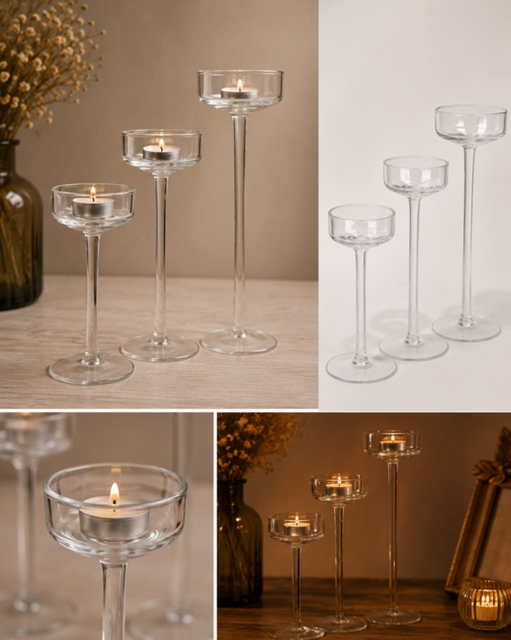 Bougeoirs en verre transparent — Lot de 3 — Location