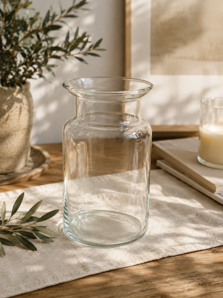 Vase en verre transparent à col évasé — Location