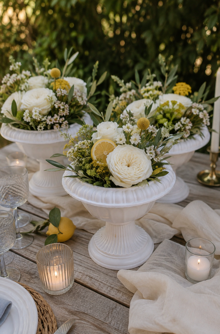 Contenant décoratif blanc sur pied — Location