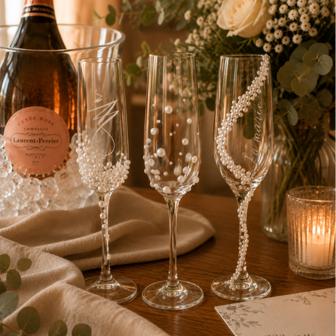Verre à champagne perle blanche personnalisé