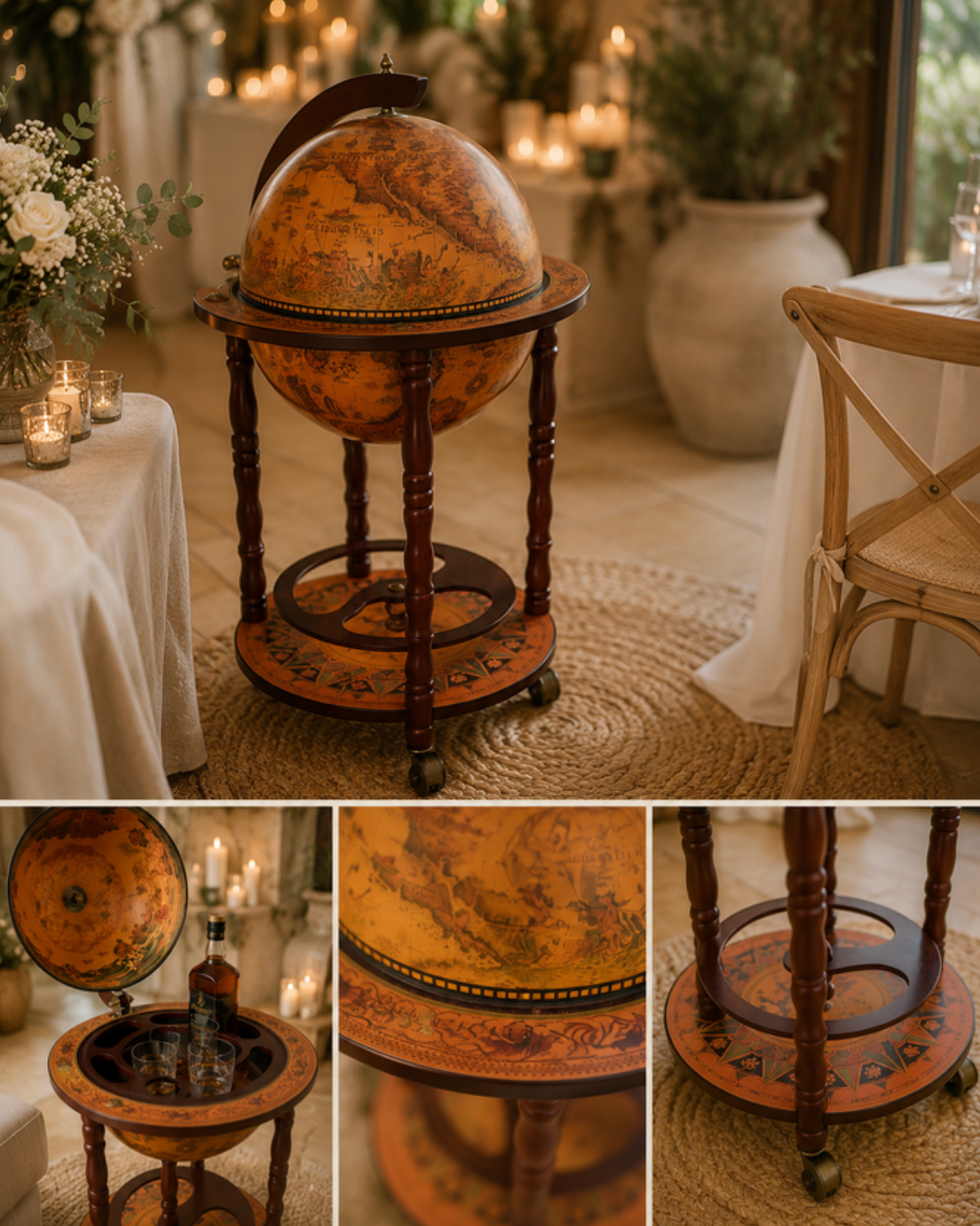 Bar globe terrestre en bois d'eucalyptus — Location