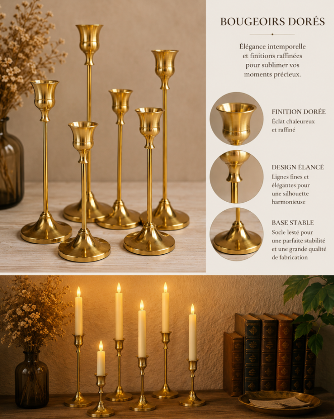 Chandeliers en métal doré — Lot de 3 — Location