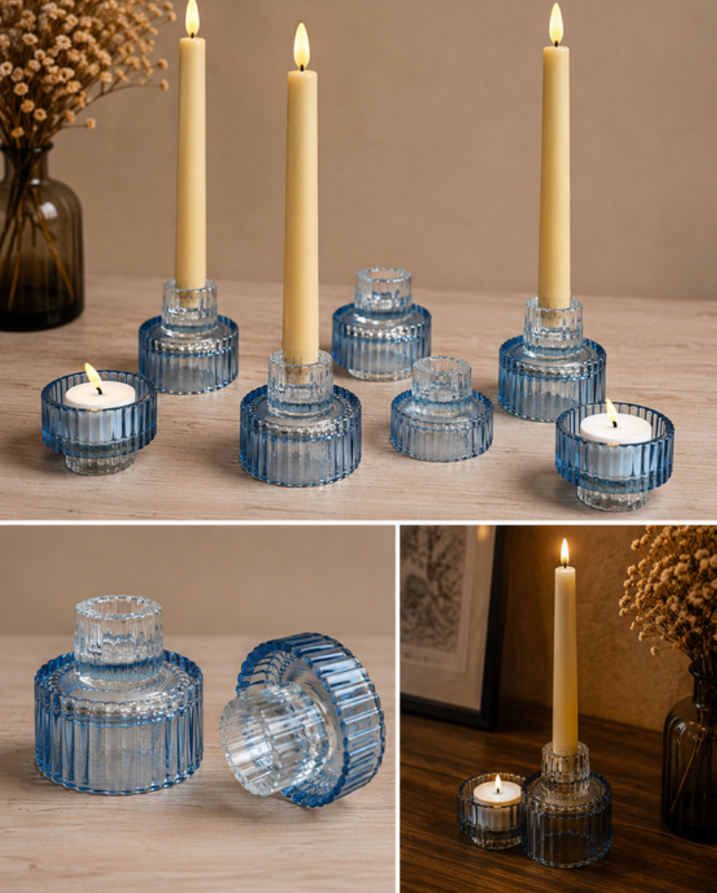 Bougeoir en verre bleu — double usage — Location