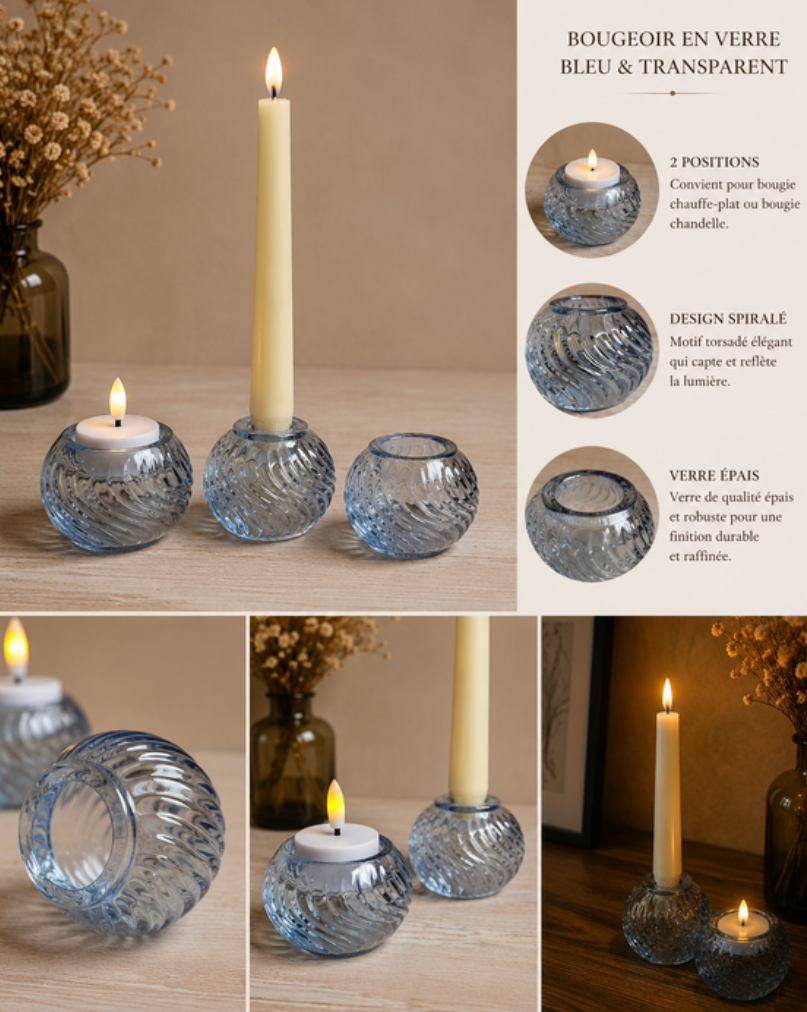 Bougeoir en verre bleu — double usage — Location