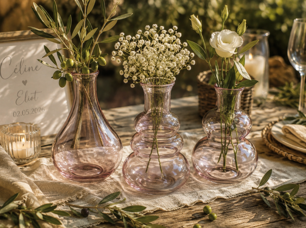 Lot de 3 vases colorés (jaune, rose ou bleu) — Location
