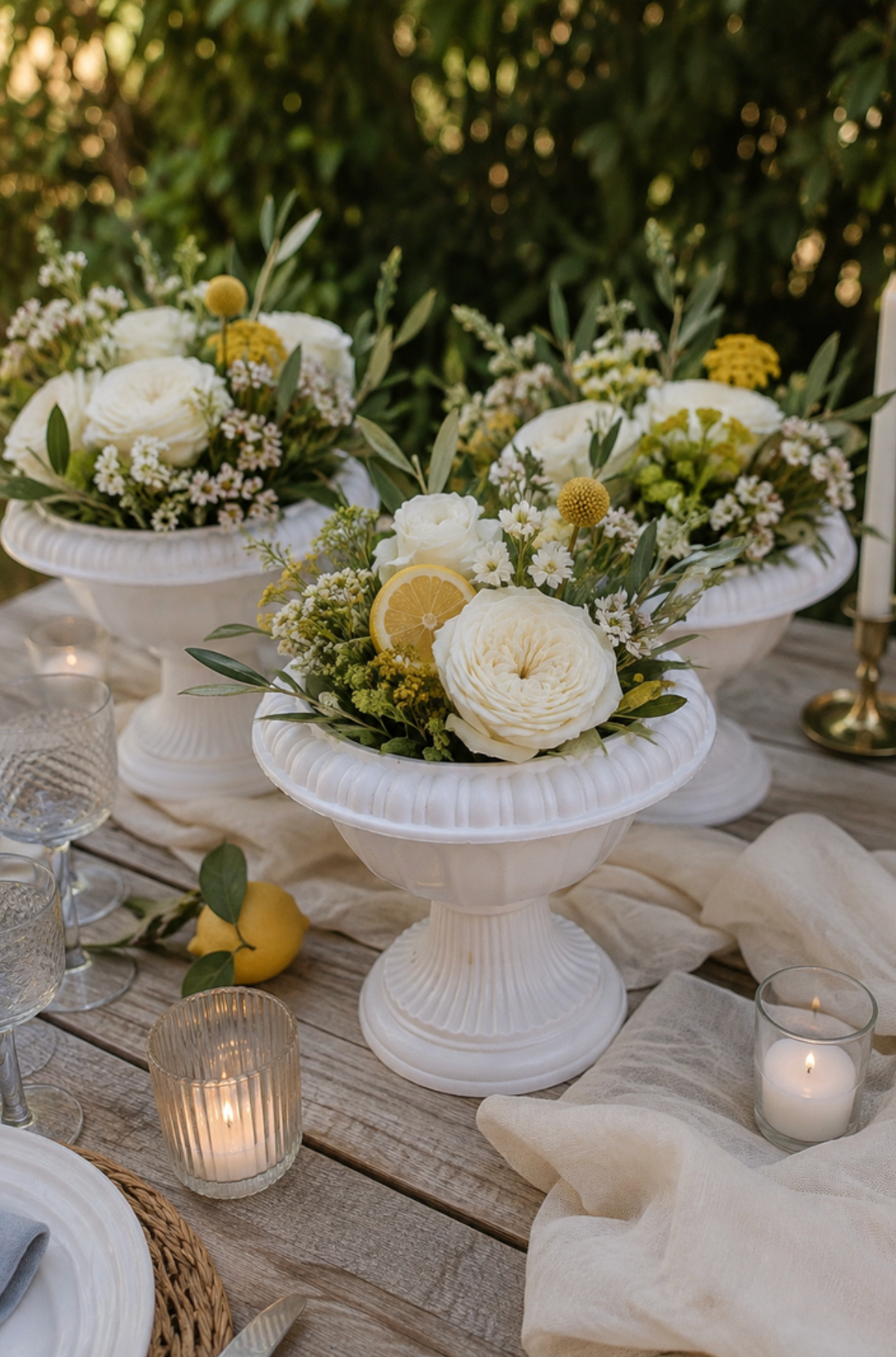 Contenant décoratif blanc sur pied — Location