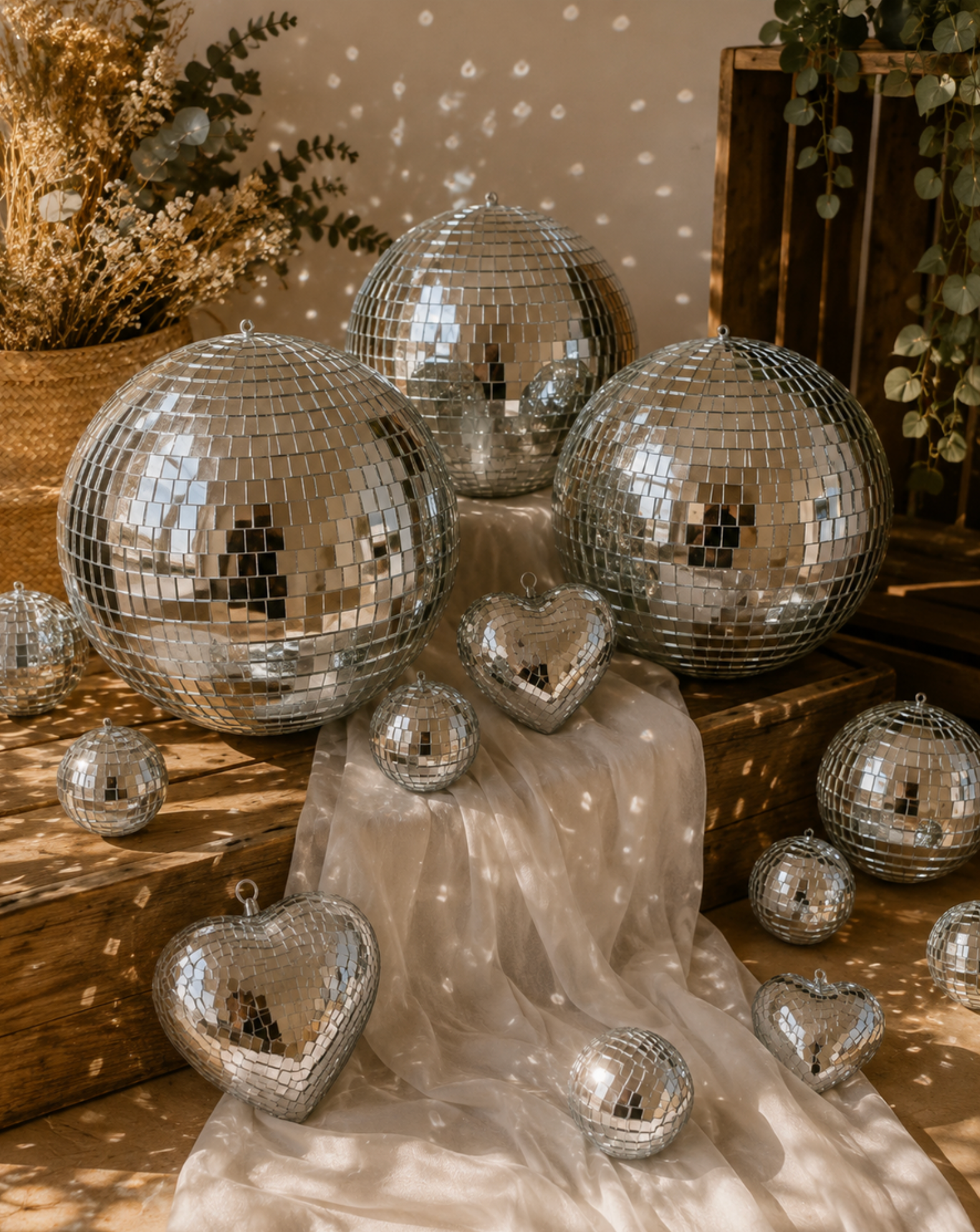 Boules & cœurs à facettes — décoration événementielle — Location
