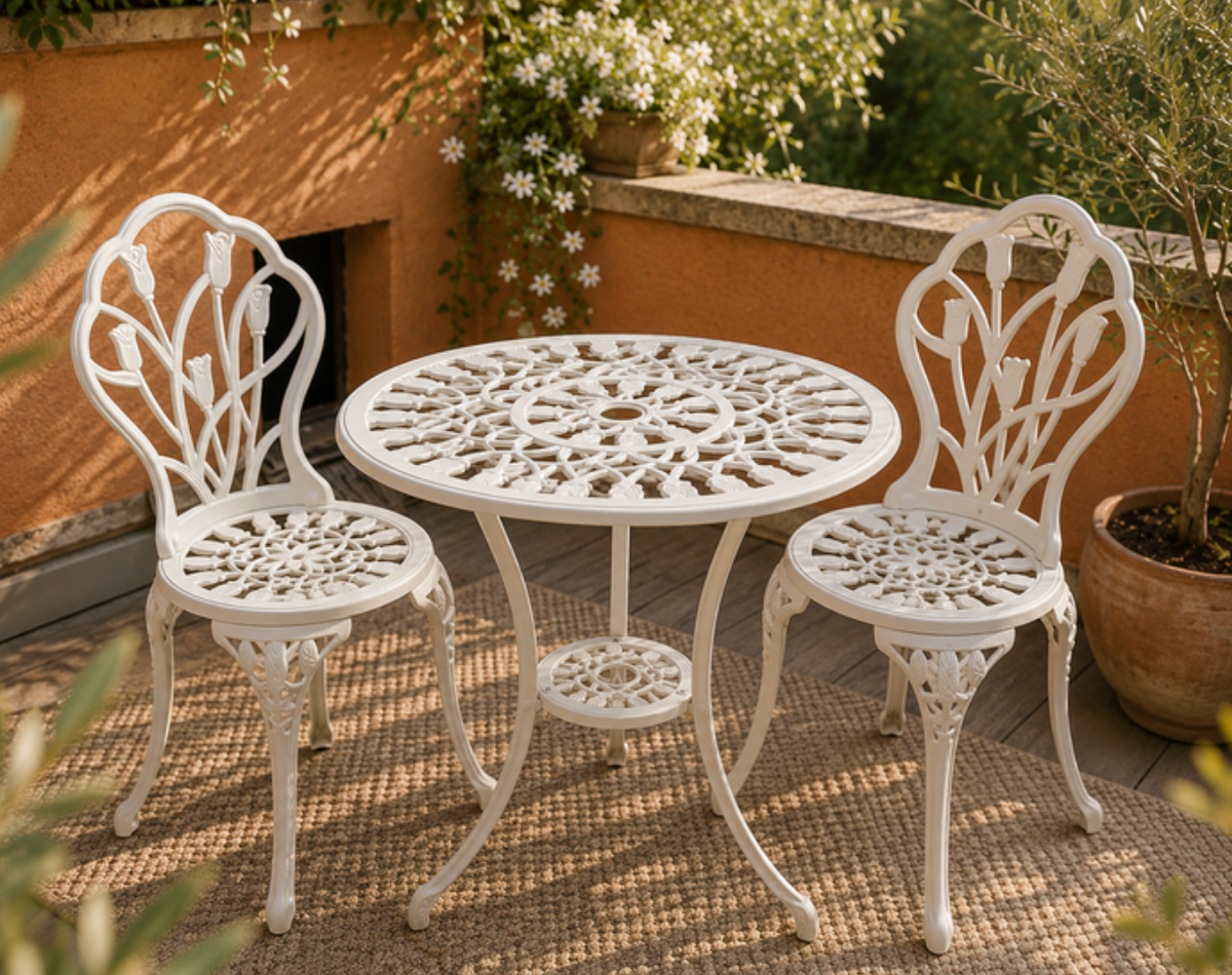 Salon bistrot blanc (table + chaises) — Location